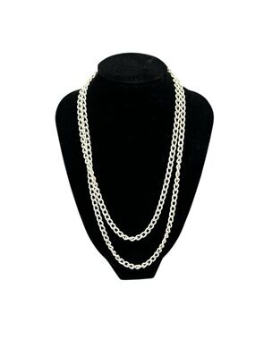 Vintage White Enamel Tone Chain Necklace 36.5 Long Layering Costume